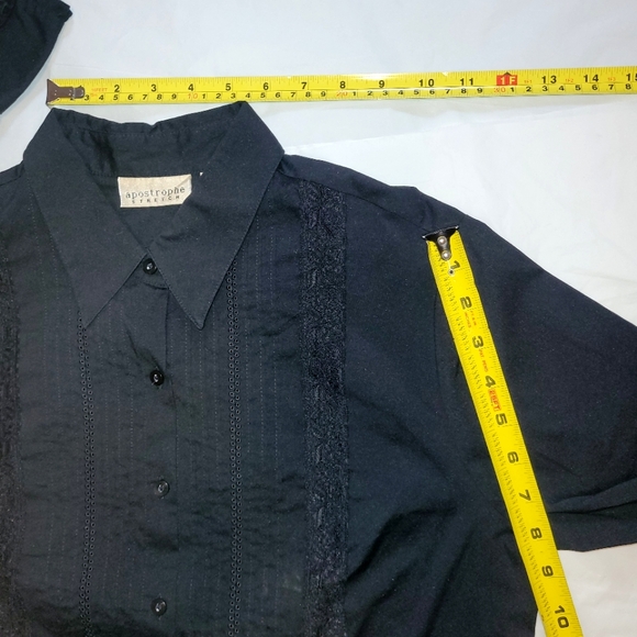 [EUC]Apostrophe Stretch Black Long-Sleeve Button-Down Dress Shirt w/ Lace Panels - Picture 15 of 16